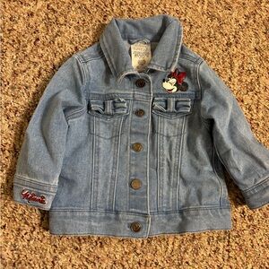Disney Kids Light Blue Denim Jacket with Minnie Mouse, red ruffle leggings